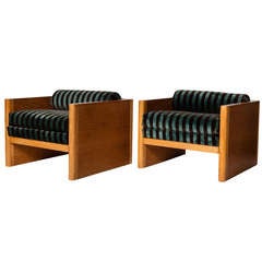 A Pair of Hardwood Framed Lounge Chairs