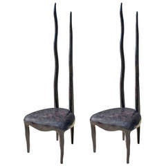 Paire de chaises à manger sculpturales en placage d'écaille de tortue des années 1980 par R&Y Augousti
