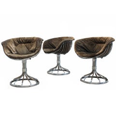 A Set of Three 1960s Tulip Base Chrome Lounge Chairs