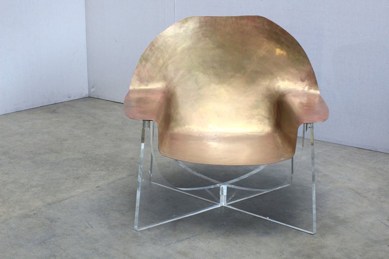 French A Hammered Brass Chair by Philip Hiquily