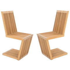 Pair of 1990s Slatted Wood Chairs