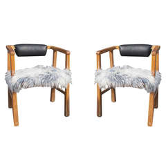 A Unique Pair of Cerused Armchairs in Chinese Goat Fur