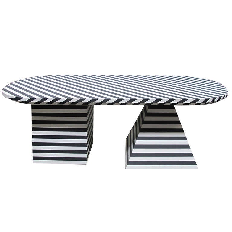 Black and White Striped Dining Table by Kelly Wearstler