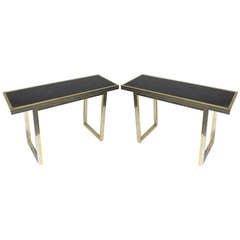A Pair of French 1970s Brass and Chrome Console Tables