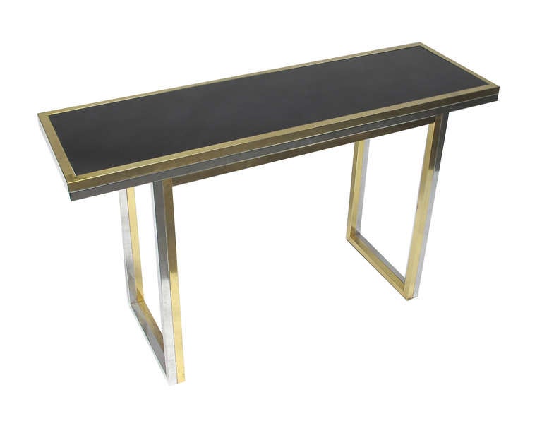 American A Pair of French 1970s Brass and Chrome Console Tables