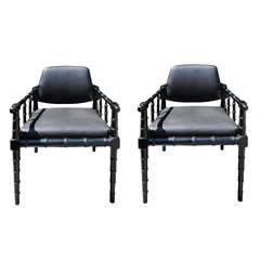 A Pair of Lacquered Faux Bamboo Armchairs