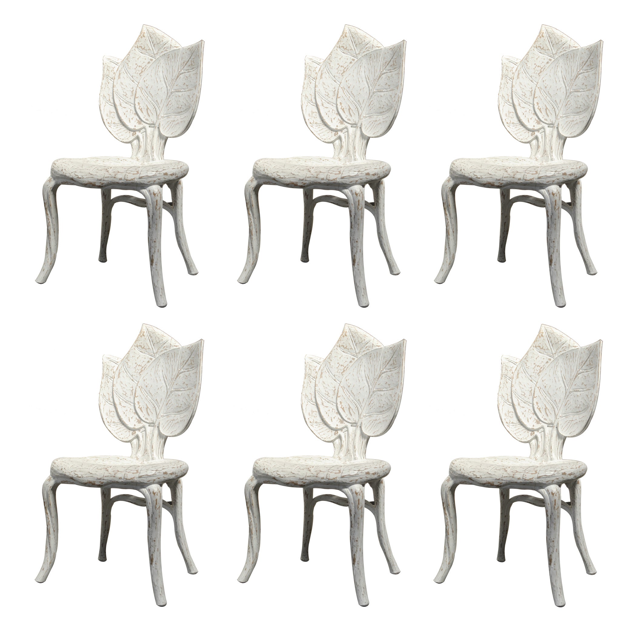 A Set of Six 1950s Handcarved "Leaf" Dining Chairs