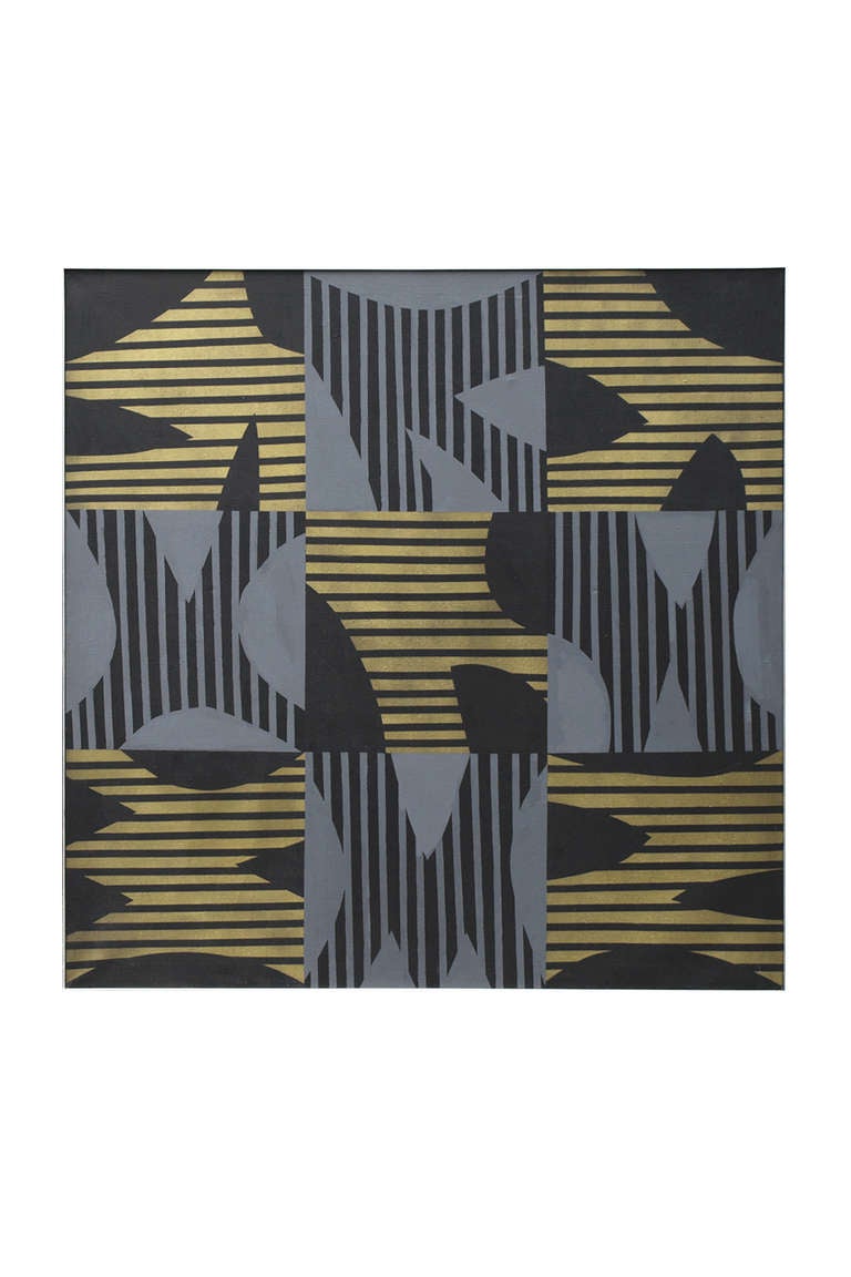 Squares and Stripes
ARTIST:  Coletta Martin
YEAR: 1967
MATERIALS:  acrylic on canvas
CONDITION: very good
DIMENSIONS:  48” x 48”