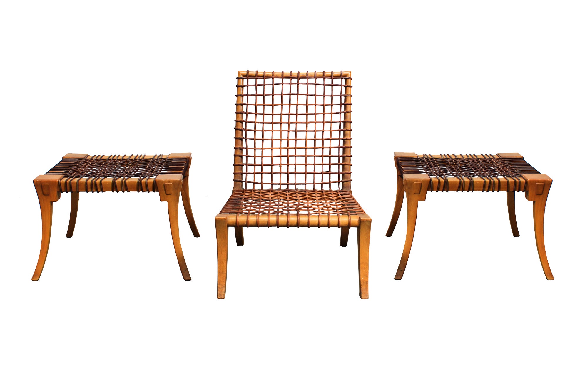 A "Klismos" Slipper Chair with Footstools by T.H. Robsjohn Gibbings for Saridis