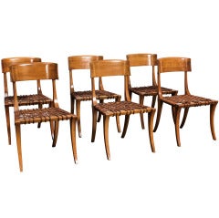 A Set of Fruitwood "Klismos" Dining Chairs by T.H. Robsjohn Gibbings for Saridis
