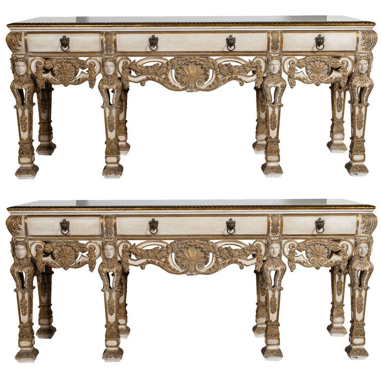 A Pair Of French Louis Xiv Style Gilded Console Tables