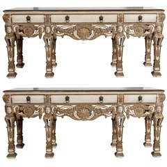 A pair of French Louis XIV Style Gilded Console Tables