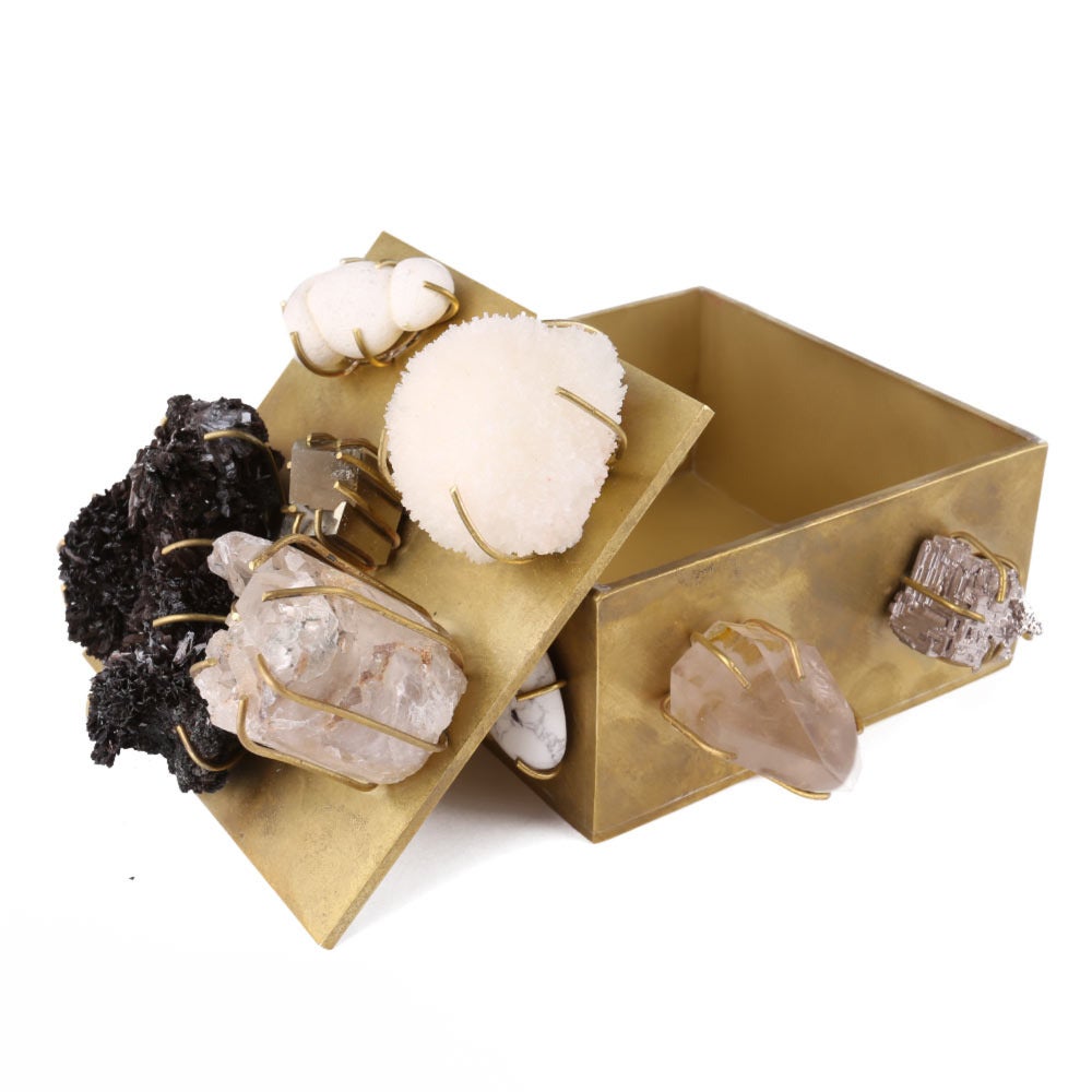 Handcrafted by artisans in Los Angeles each one of a kind superluxe bauble box features stones and minerals hand picked by Kelly from around the world. Dazzlingly rich and utterly distinct, these signature vessels bring a raw sense of refinement and