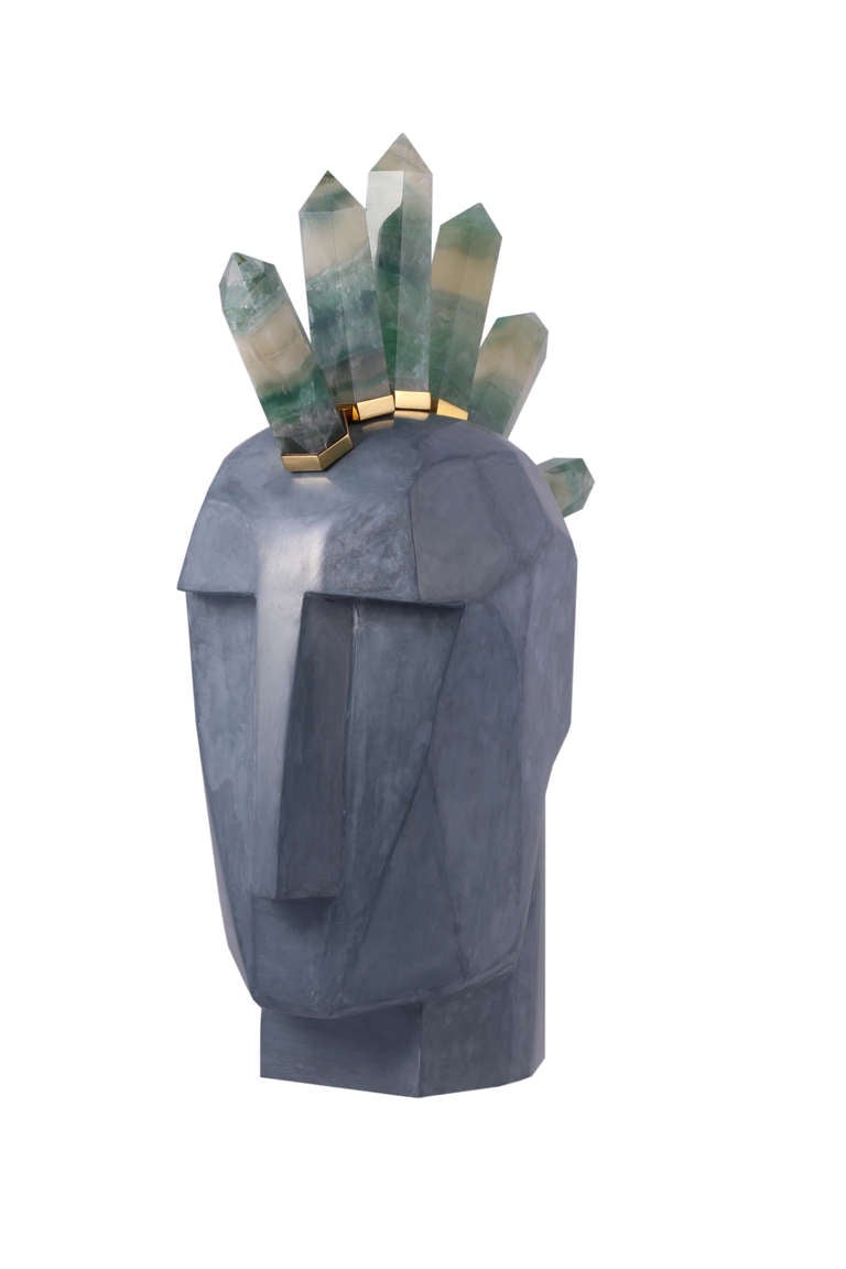 Head Trip Sculpture by Kelly Wearstler. USA, 2013. Hand crafted in Los Angeles, each Super Luxe Head Trip Sculpture is one-of-a-kind and signed by Kelly. Hand carved from solid white oak, the heads vary in design from various semi-precious points