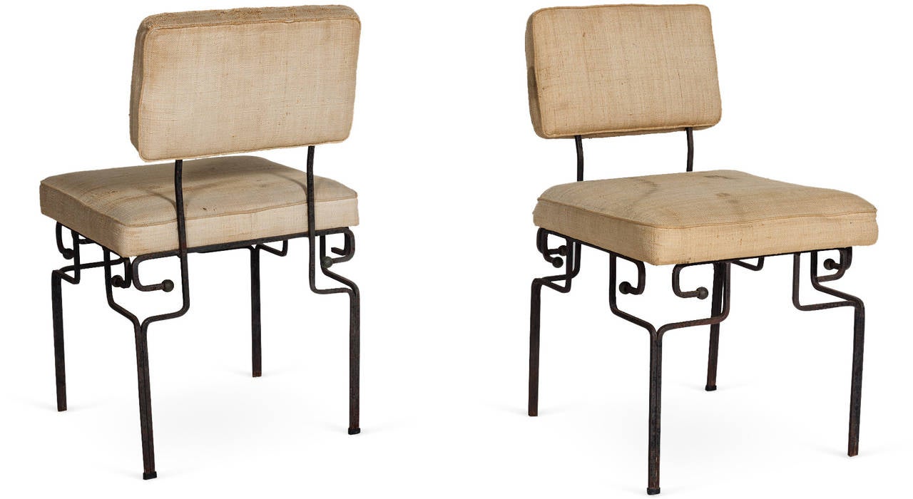 This listing features a set of 6 vintage metal patio-style chairs with upholstered seats.