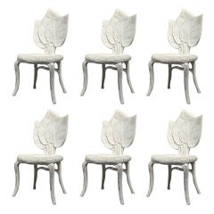 Vintage A Set of Six "Leaf" Pattern Carved Wood Chairs
