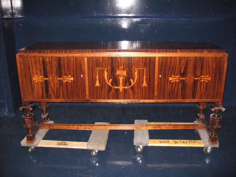 Spectacular & Important Carl Malmsten Swedish Grace Sideboard, Credenza
A prime example from the famed Swedish Grace period by the master cabinet maker Carl Malmsten, also referred to as the Jacques-Emile Ruhlmann of the North.
A mixture of exotic