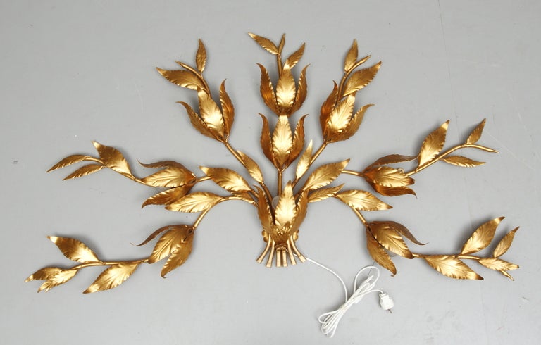 Pair of Beautiful Organic Gilded Wall Lamps for 8-lights Italy 1970s