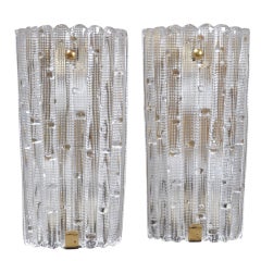 Pair of Large Carl Fagerlund Orrefors Crystal Glass Wall Lamps