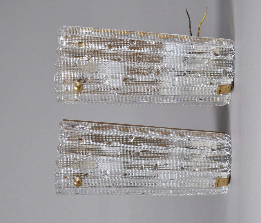 Pair of very large Carl Fagerlund Orregorsi glass wall lamps.  Made by LYFA Model Gylfe.  Max 60W.