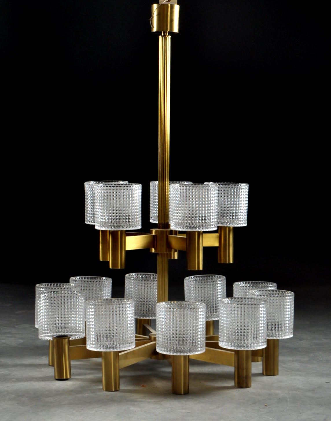Very Grand 15-Light Brass & Crystal Hans Agne Jacobsson Chandeliers