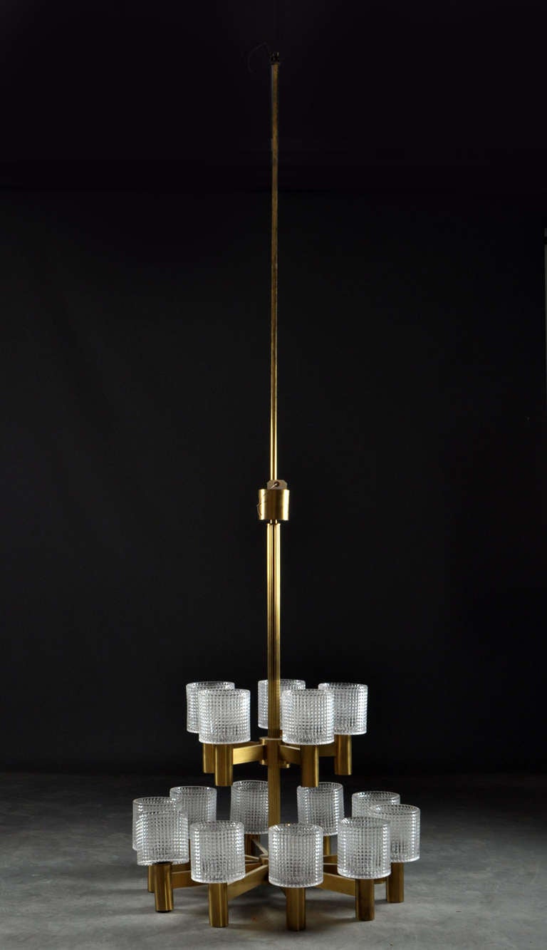 Mid-20th Century Very Grand 15-Light Brass & Crystal Hans Agne Jacobsson Chandeliers