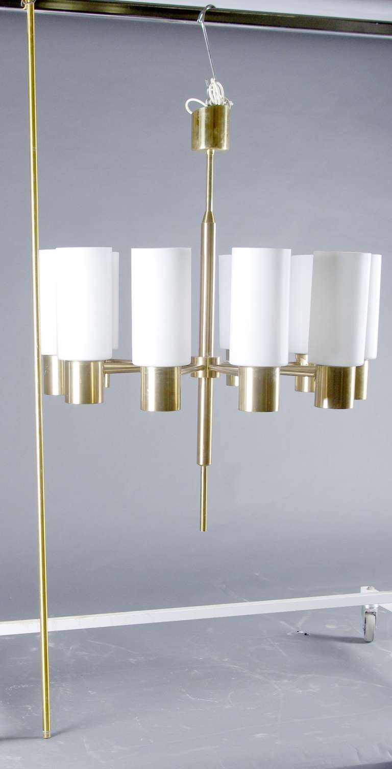 Very Elegant Brass & Opaline Glass 10-Light Chandelier by LUXUS For Sale 3