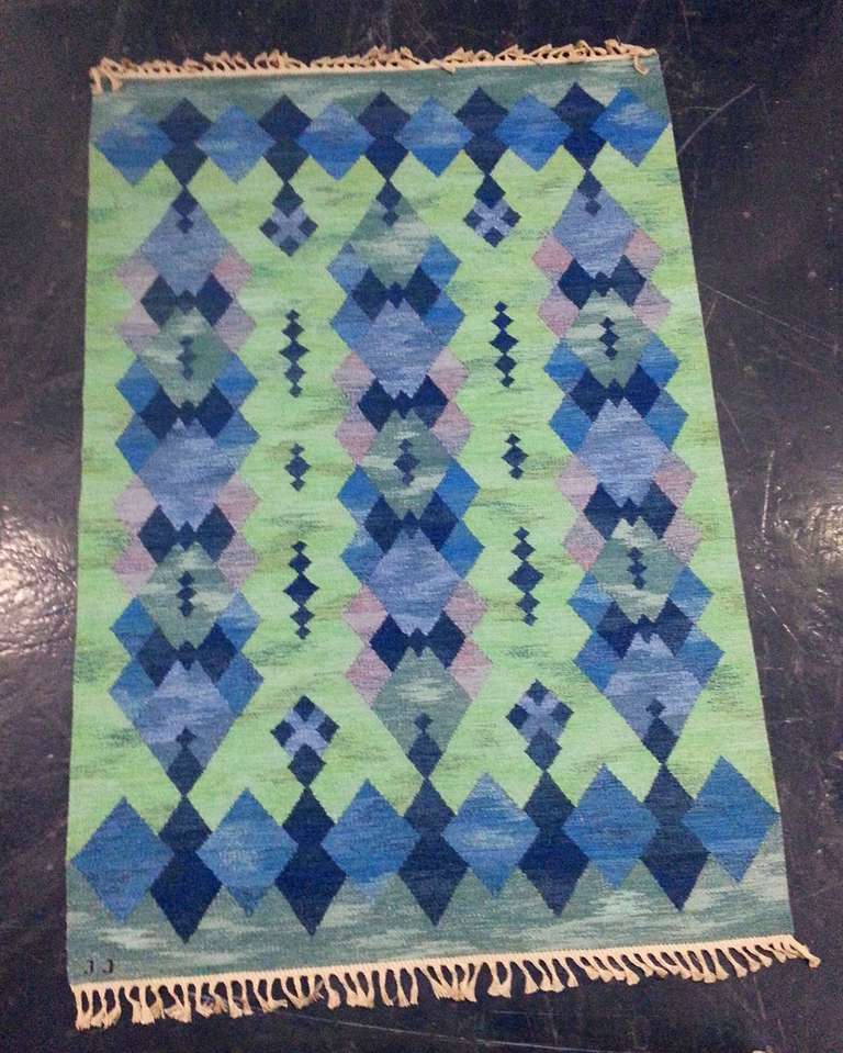 Swedish Vintage Flat Weave Rug by Judith Johansson