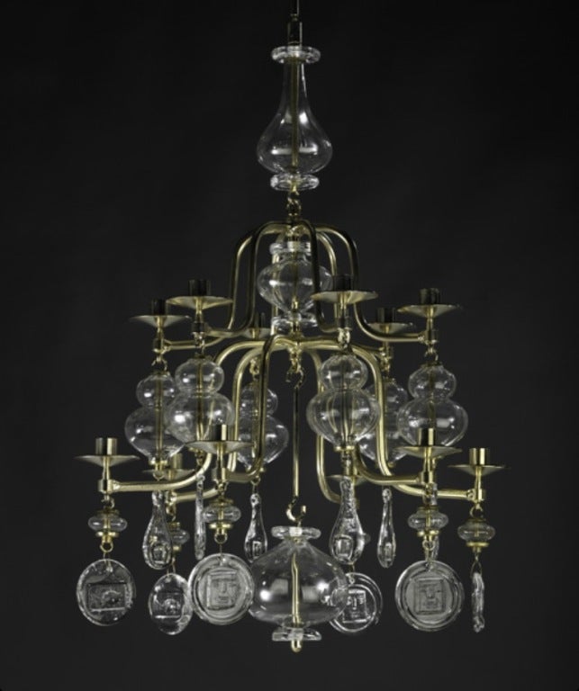 Rare Gilded 12-arm Erik Hoglund Chandelier