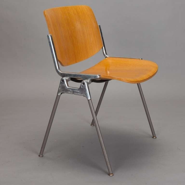 Set of Four Mid Century Castelli Birch & Aluminum Chairs by Giancarlo Piretti