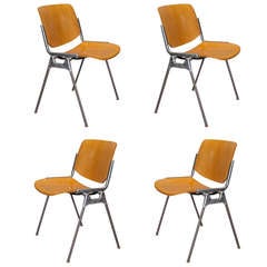 Set of Four Mid Century Castelli Birch & Aluminum Chairs by Giancarlo Piretti