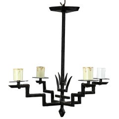 Raymond Subes style Neoclassical Wrought-Iron 4arm Chandelier
