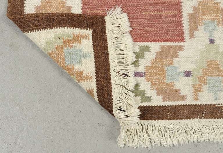 Large Swedish Signed Flatweave Runner Rug In Good Condition For Sale In Miami, FL