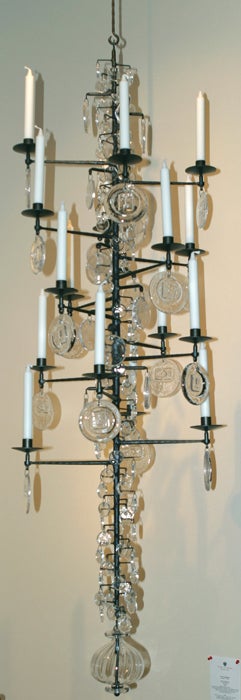 Rare 16 Arm Clear-Glass Wrought-Iron Chandelier In Excellent Condition For Sale In Miami, FL