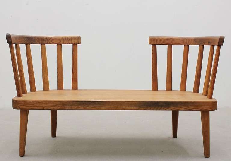 A RARE 'Utö' Sofa / Settee by Axel Einar Hjorth
in Stained pine.
Manufactured and retailed by AB Nordiska Kompaniet, Sweden.

Literature: Christian Björk, Axel Einar Hjorth: Möbelarkitekt, Stockholm, 2009, p.133

As with the Utö dining /