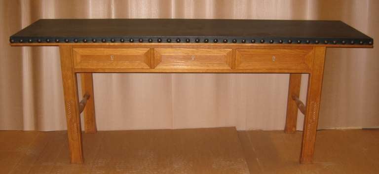 Spectacular Axel Einar Hjorth for NK with Oak and Leather Top Sideboard