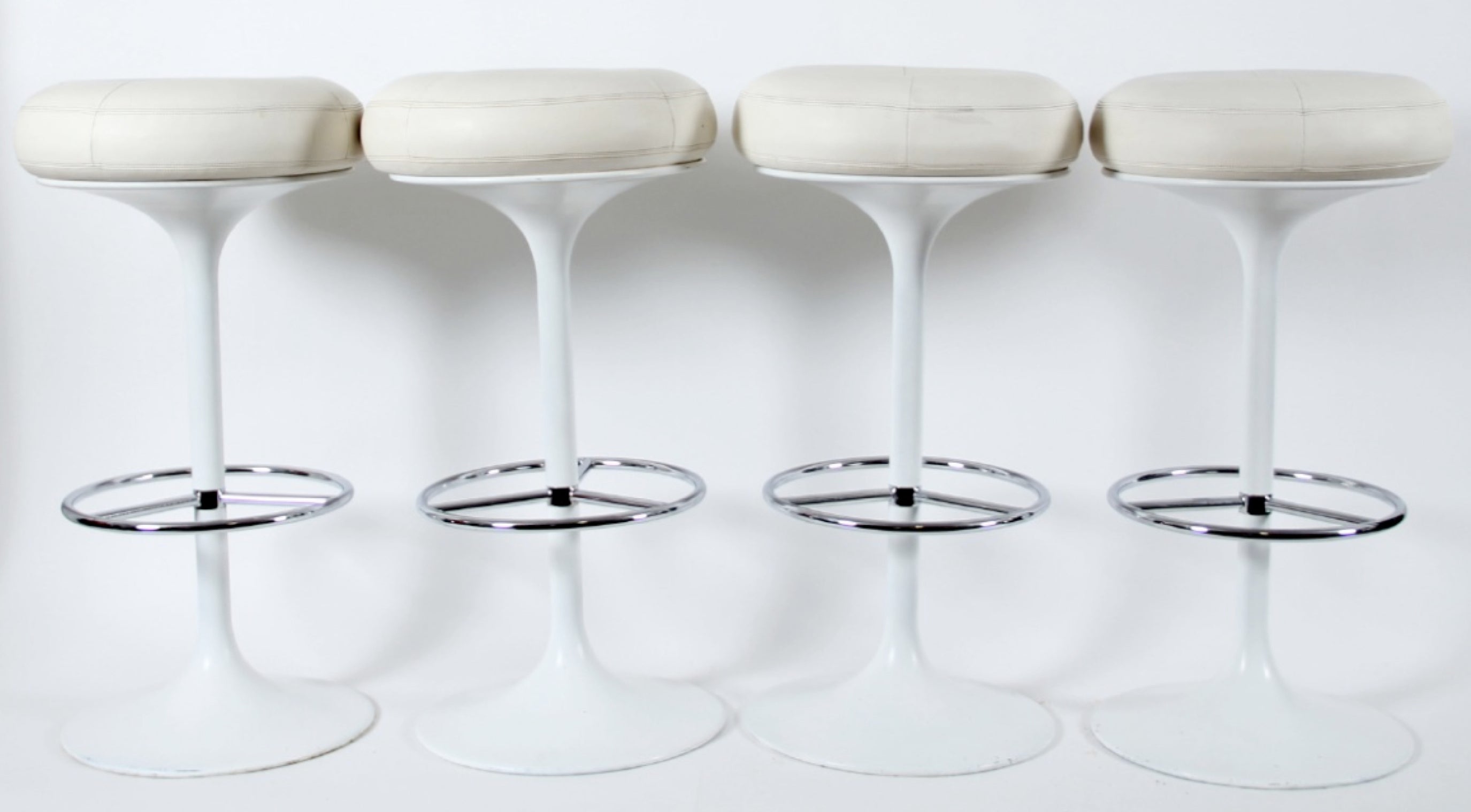4 Bar Stools in White Leather Metal & Chrome by Johanson Design For Sale