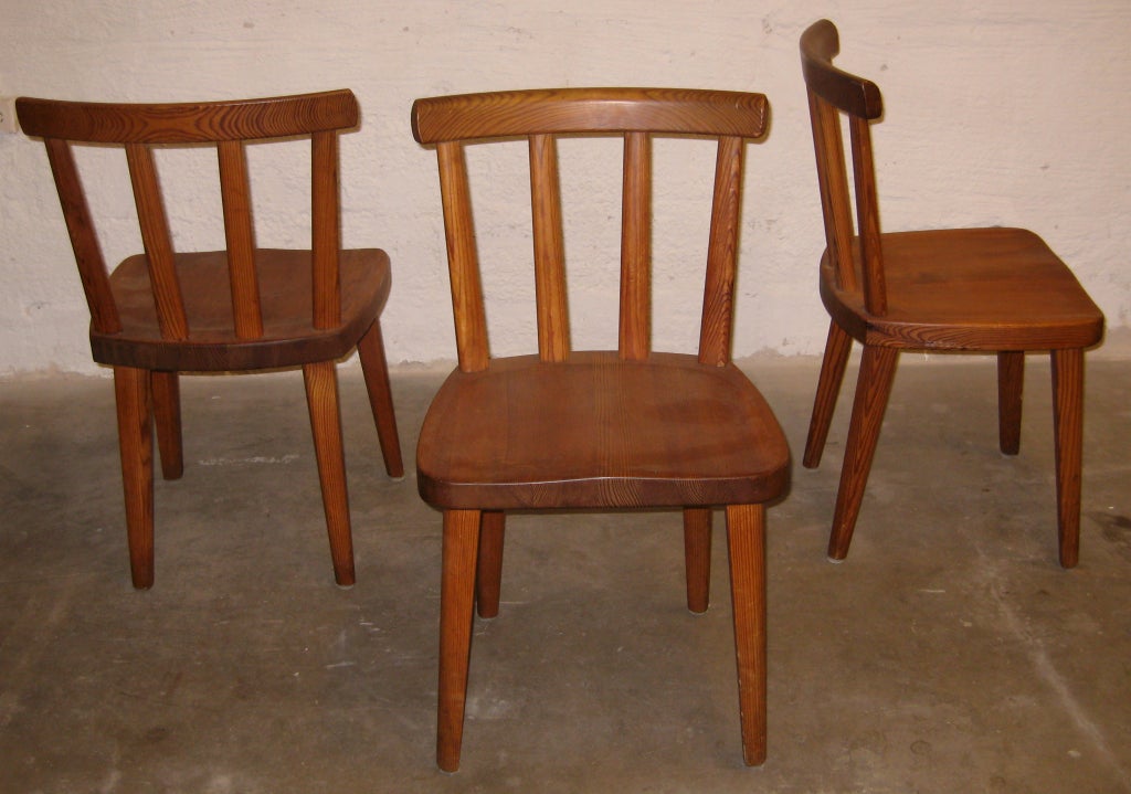 Rare Set of 12 'Utö' pine Chairs by Axel Einar Hjorth