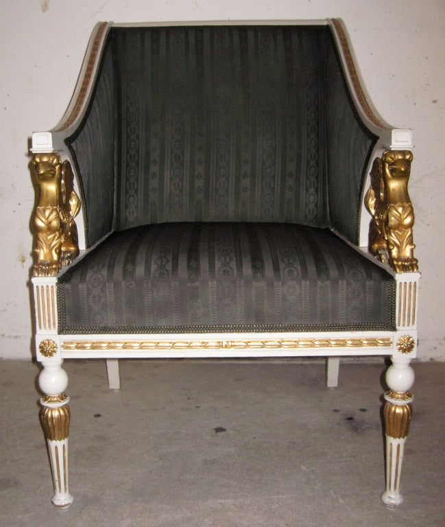 Swedish Pair of Late Empire Gustavian Griffin Armchairs