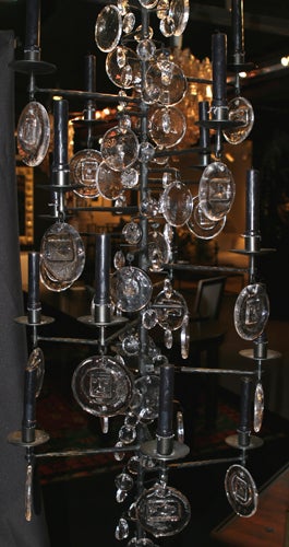 Mid-20th Century Rare 16 Arm Clear-Glass Wrought-Iron Chandelier For Sale