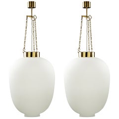 2 Large 
Impressive opaline 
brass Pendants Globe Chandeliers