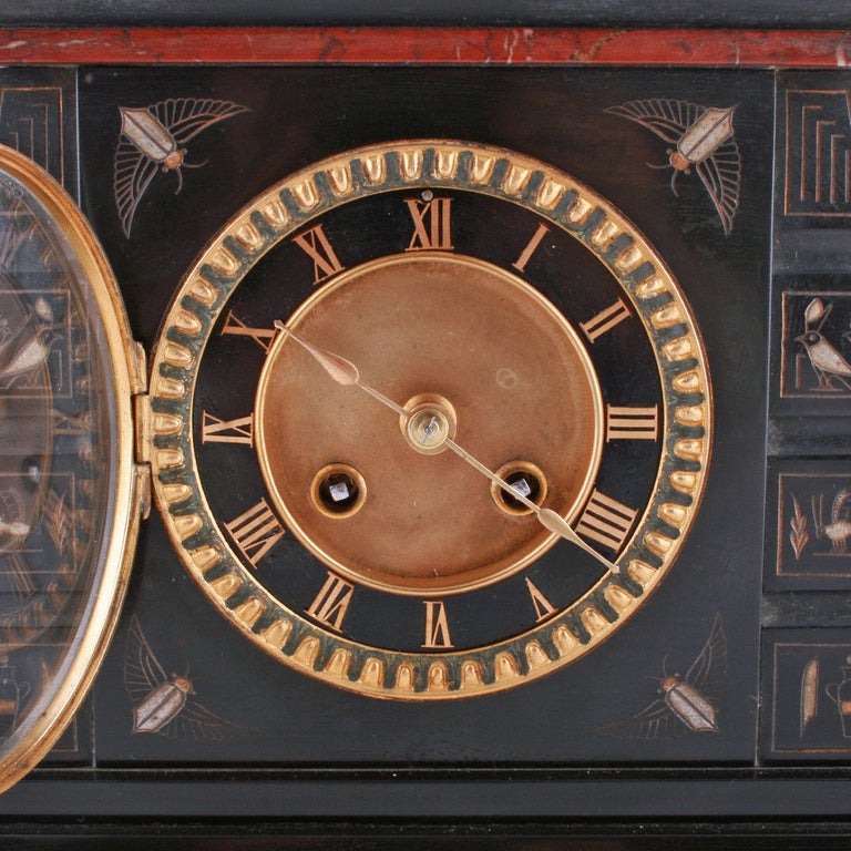 Unusual Victorian Egyptian Style Marble Mantel Clock