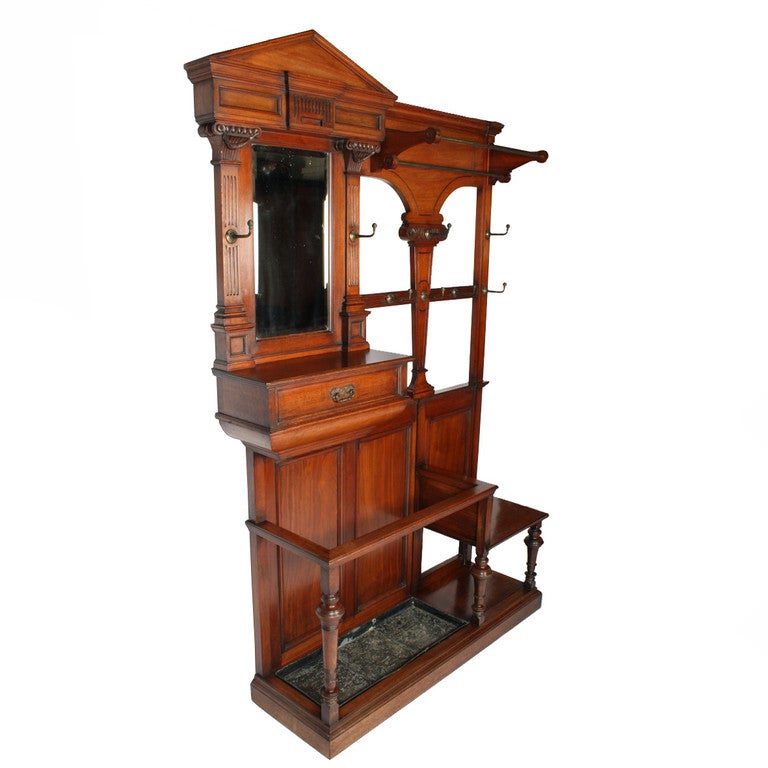 Victorian Walnut Hall Stand with Seat