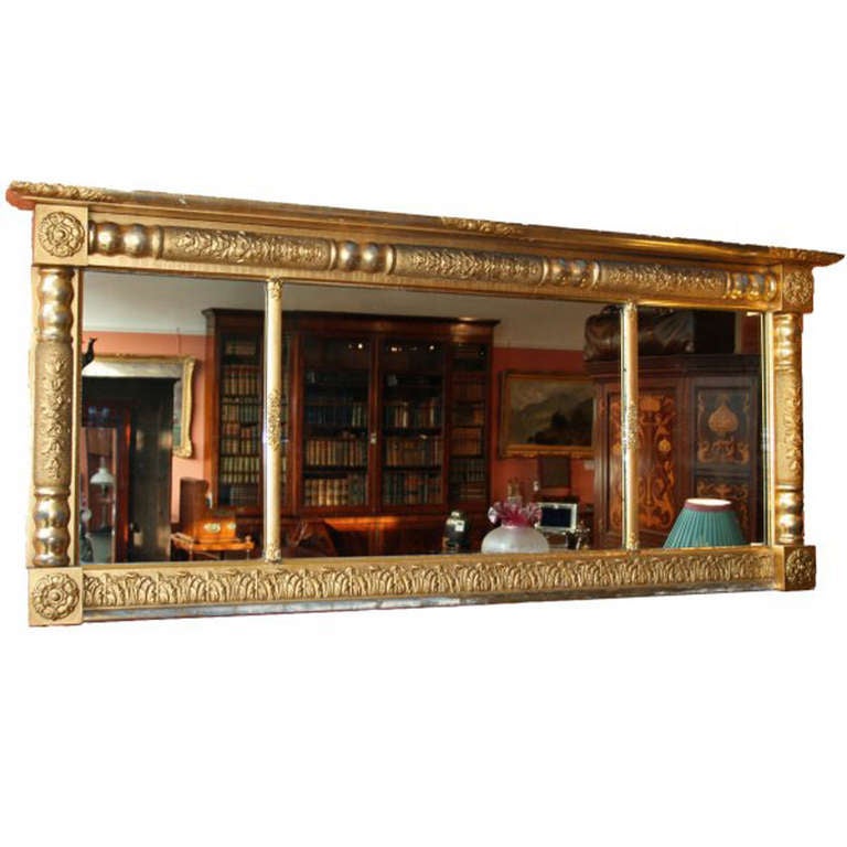 19th Century Regency Triple Glass Over Mantel Mirror.