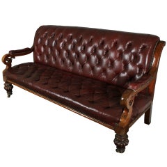 Antique Victorian Mahogany & Leather Hall Settee 