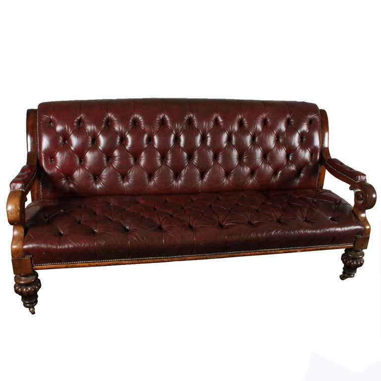 Victorian Mahogany & Leather Hall Settee
