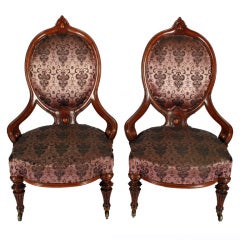 Antique Fine Pair of Victorian Walnut Ladies Chairs
