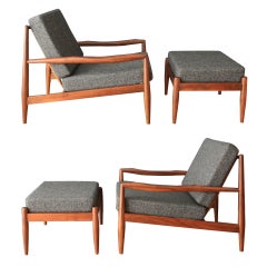 Pair of Adrian Pearsall Lounge Chairs with Ottomans