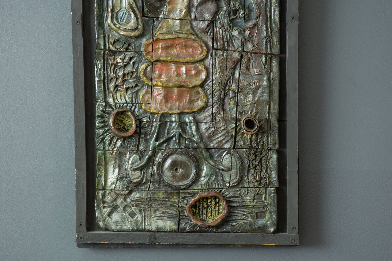 20th Century Vintage Mid-Century Framed Ceramic Wall Relief