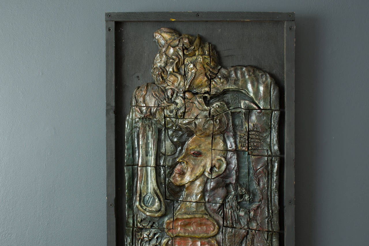Vintage Mid-Century Framed Ceramic Wall Relief In Good Condition In San Francisco, CA